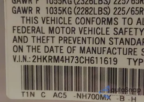 2012 Honda Cr-V Ex-L from USA, damaged, VIN 2HKRM4H73CH611619